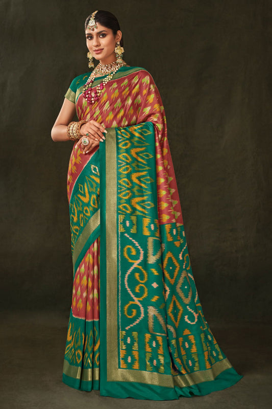 Rust Color Art Silk Fabric Engaging Saree With Printed Work