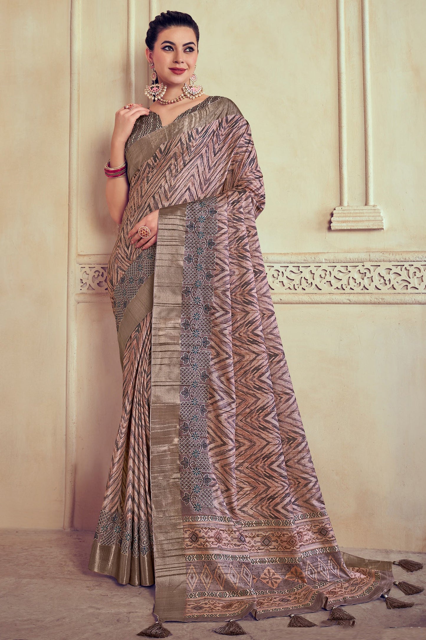 Multi Color Dola Silk Festive Wear Saree With Printed Blouse