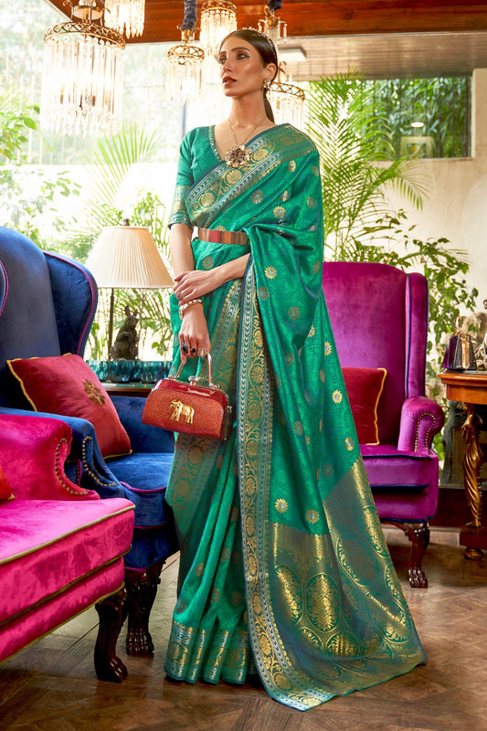 Winsome Weaving Work Green Color Art Silk Fabric Saree