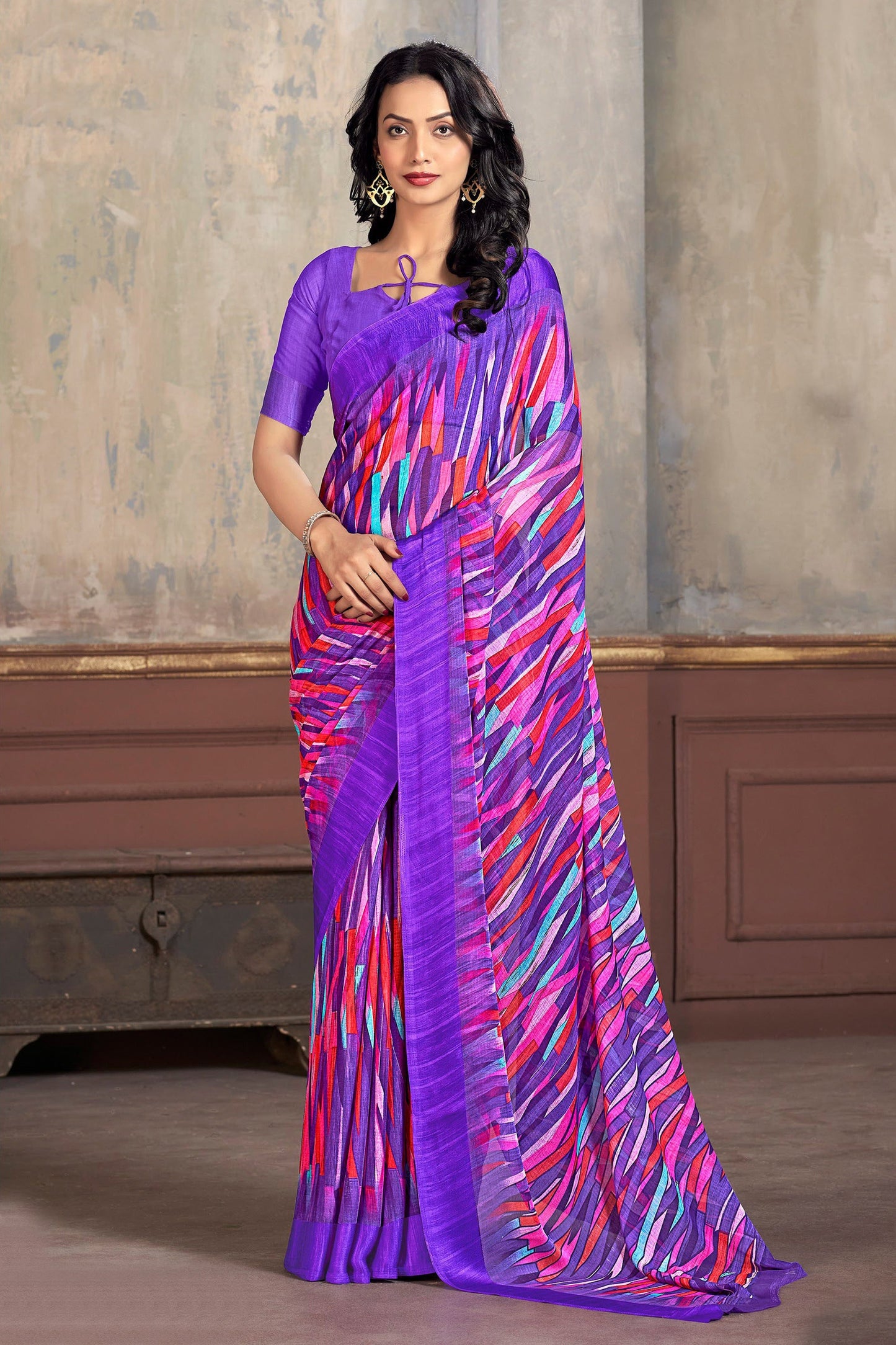 Multi Color Chiffon Fabric Fancy Abstract Print Saree
