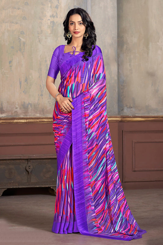 Multi Color Chiffon Fabric Fancy Abstract Print Saree