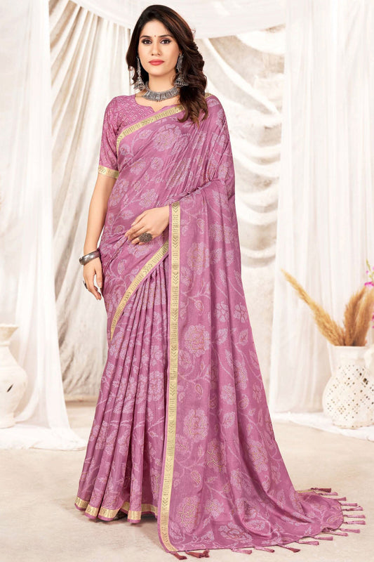 Pink Art Silk Printed Saree