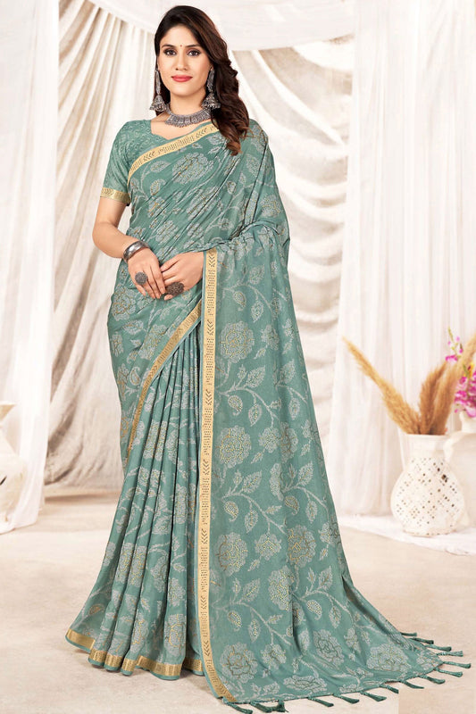 Art Silk Sea Green Color Printed Saree
