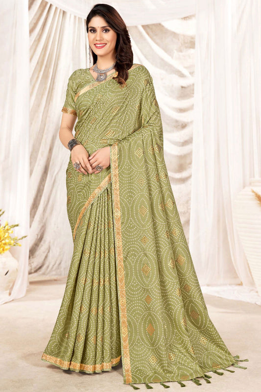 Delightful Olive Printed Art Silk Casual Saree