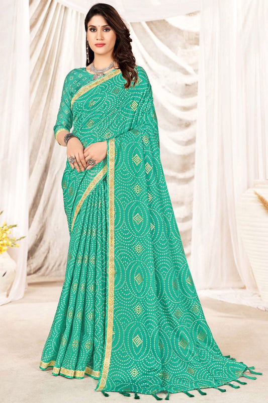 Daily Wear Art Silk Cyan Printed Saree