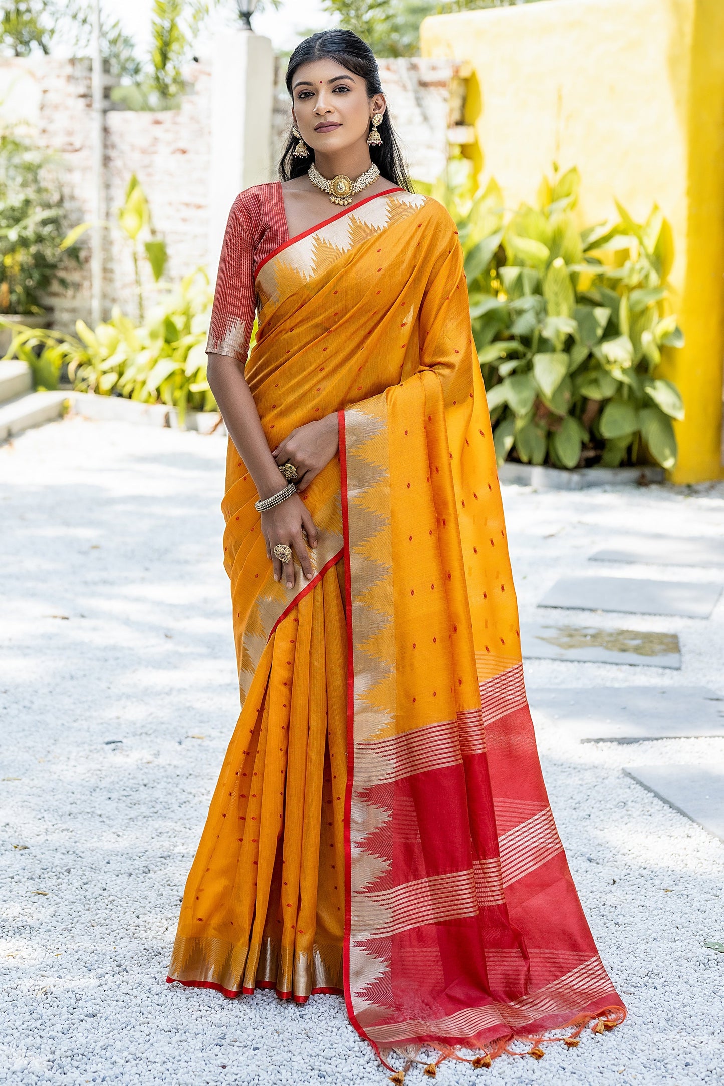 Art Silk Fabric Mustard Color Zari Weaving Saree