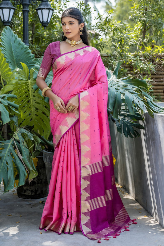 Pink Art Silk Fabric Fancy Zari Weaving Saree