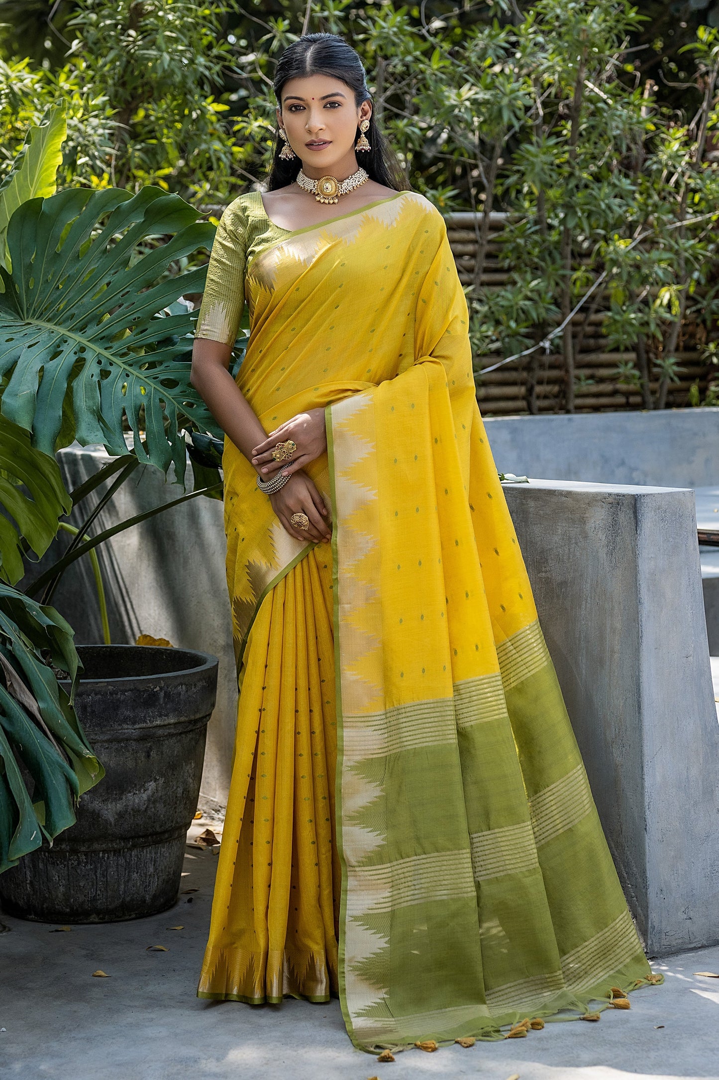 Attractive Yellow Zari Weaving Art Silk Fabric Simple Saree