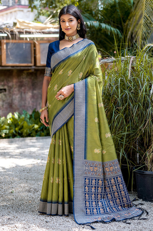 Green Color Function Wear Designer Art Silk Fabric Zari Weaving Border Work Saree