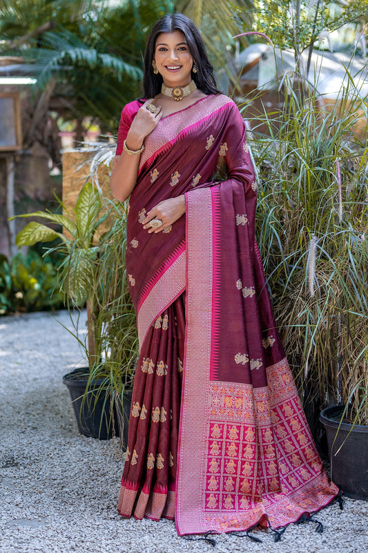 Maroon Function Wear Art Silk Fabric Zari Weaving Border Work Saree