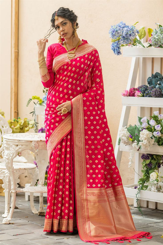 Radiant Pink Color Weaving Work Banarasi Silk Saree