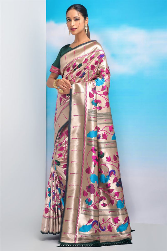 Amazing Weaving Work On Multi Color Paithani Silk Fabric Saree