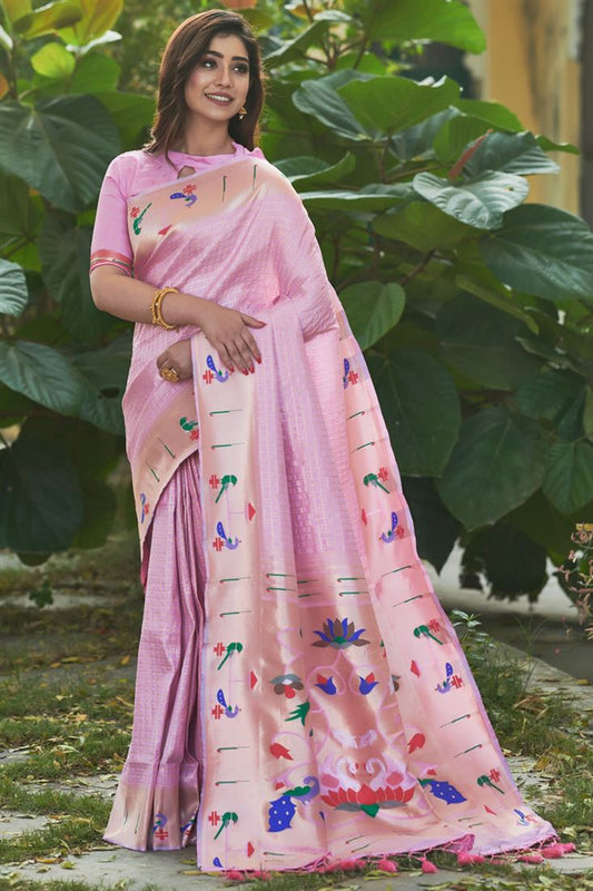 Pink Color Weaving Work Precious Paithani Silk Saree