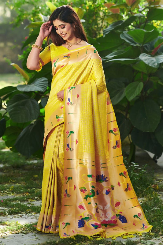 Yellow Color Weaving Work Divine Paithani Silk Saree