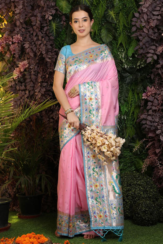 Excellent Pink Color Festive Wear Paithani Silk Saree
