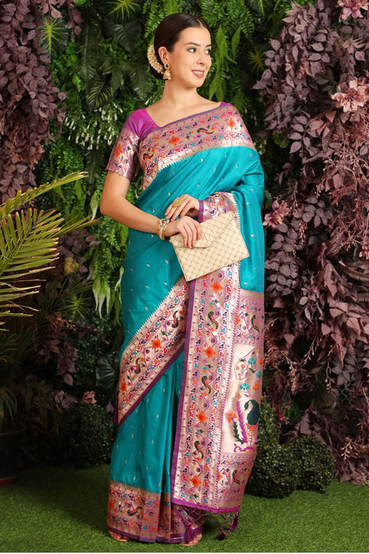 Classic Sea Green Color Festive Wear Paithani Silk Saree