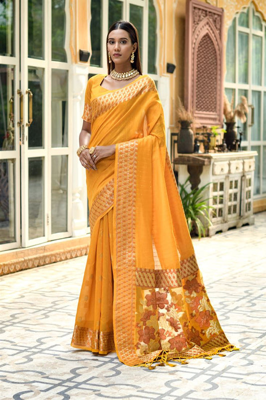 Yellow Color Wonderful Casual Look Cotton Silk Saree
