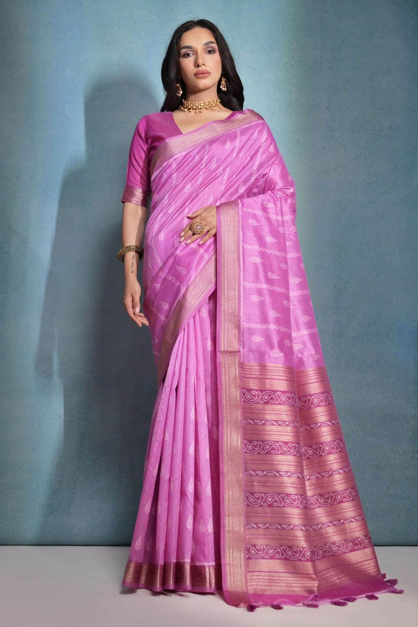 Pink Raw Silk Designer Saree For Wedding Function
