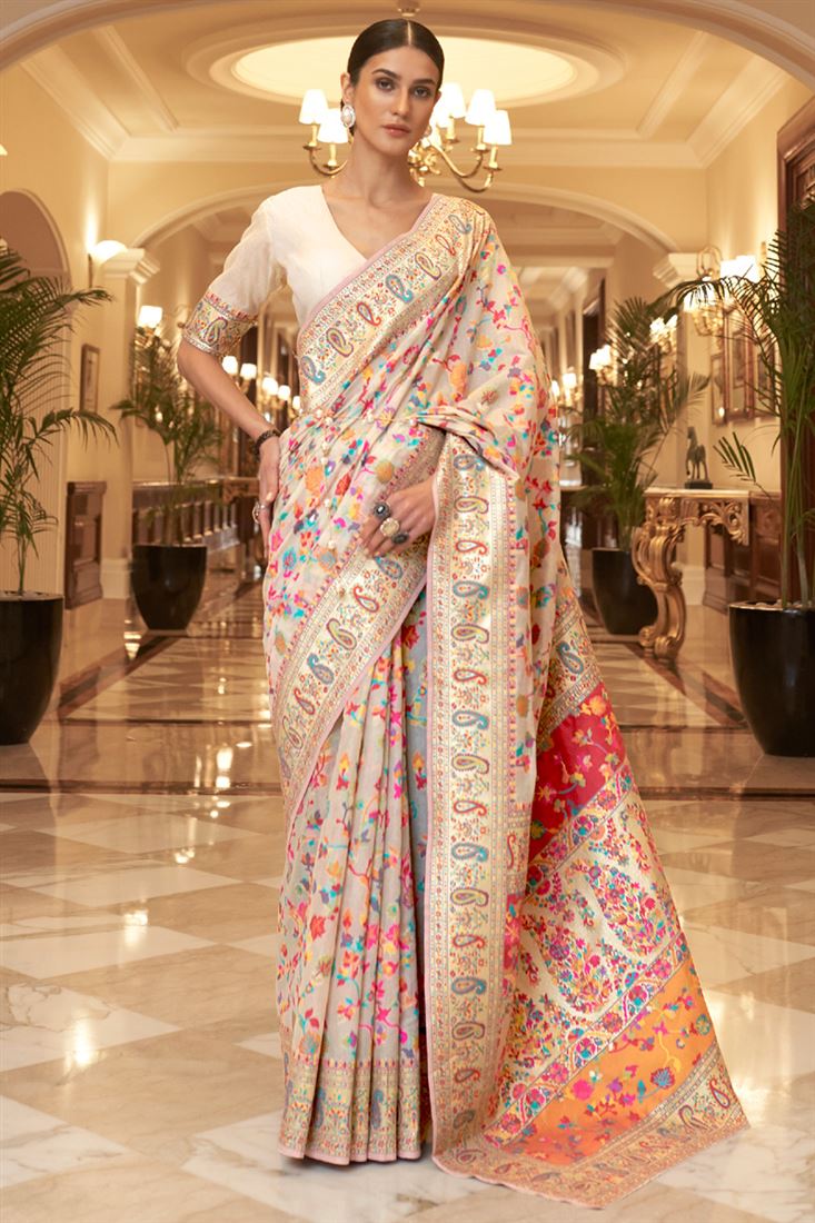 Creamy Off White Handloom Weaving Saree
