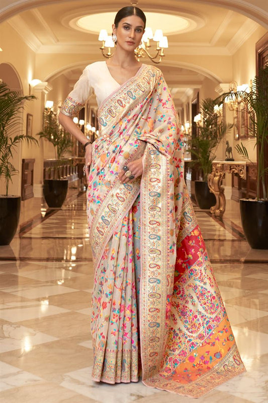 Creamy Off White Handloom Weaving Saree