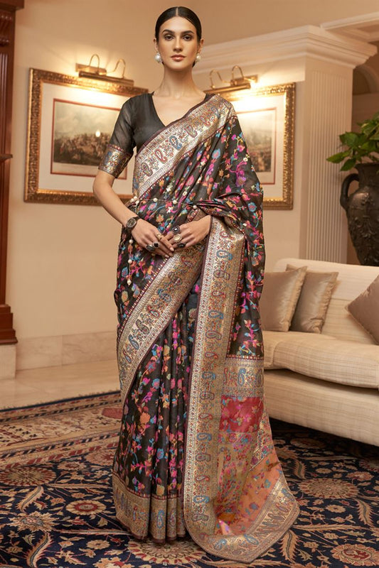 Berry Black Handloom Weaving Saree