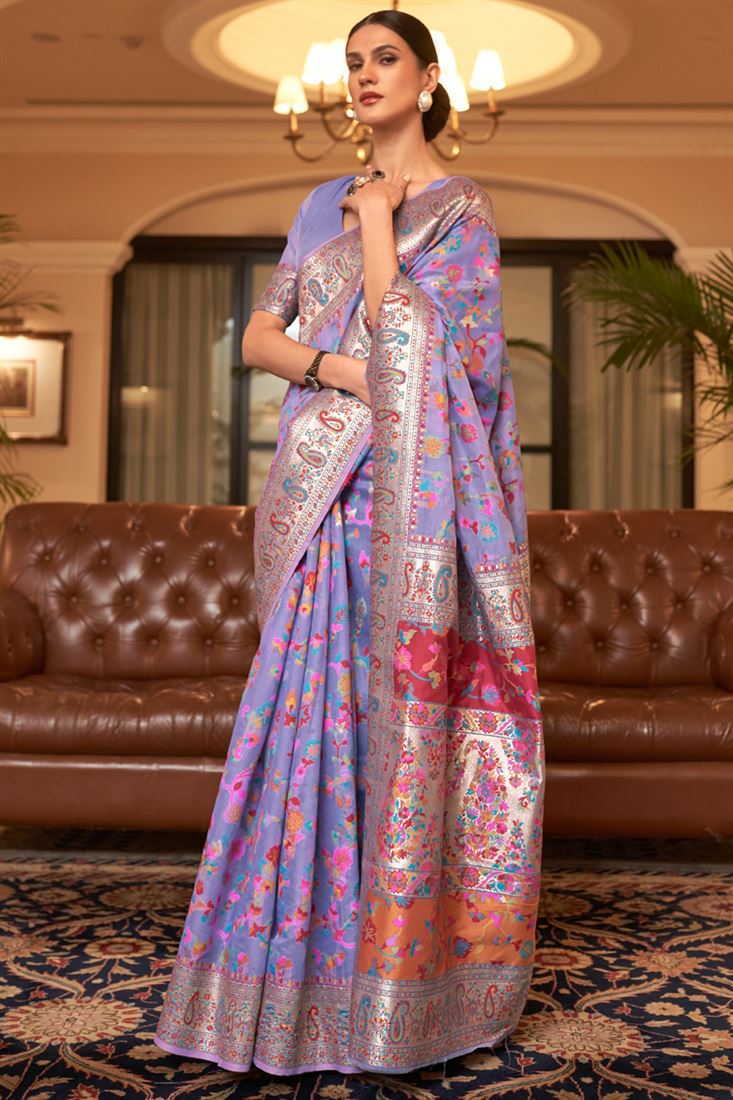 Lavender Color Handloom Weaving Saree