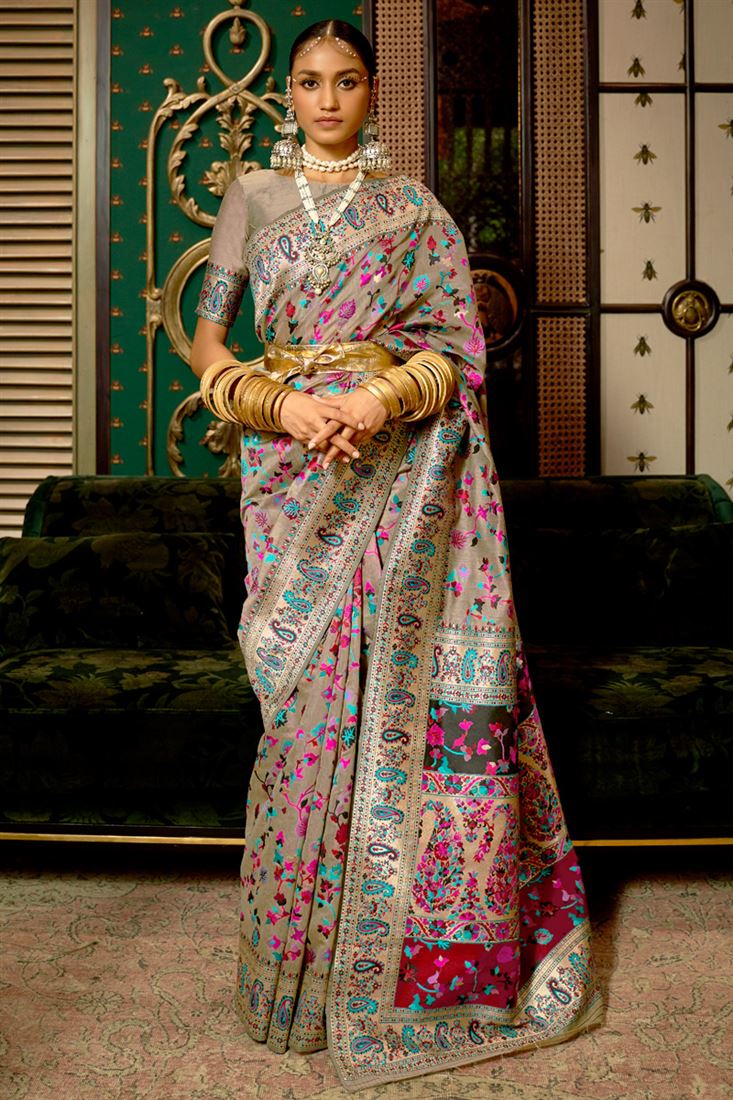 Handloom Weaving Grey Color Saree