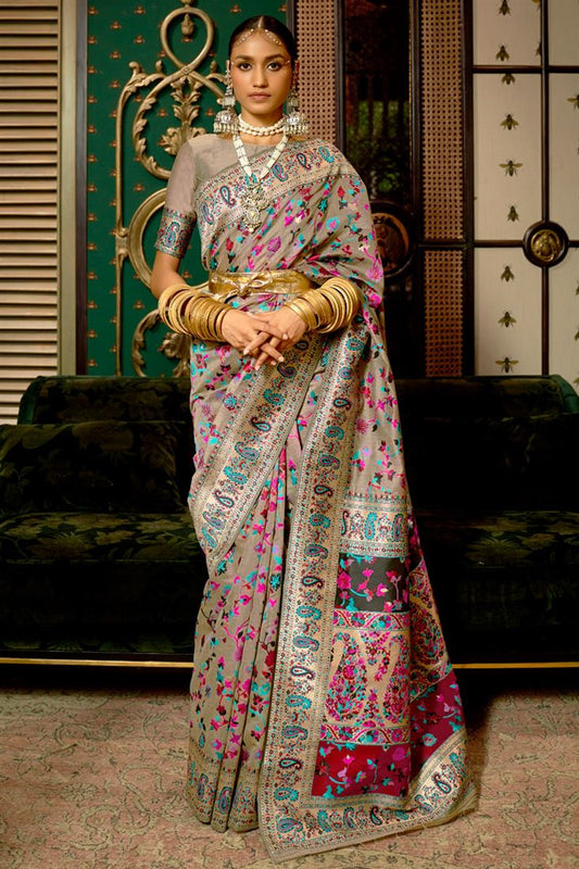 Handloom Weaving Grey Color Saree