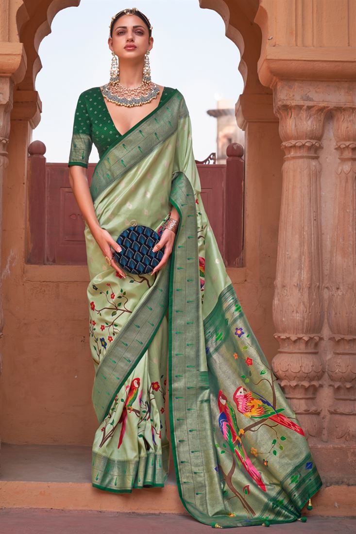 Art Silk Fabric Sea Green Color Printed Engrossing Saree