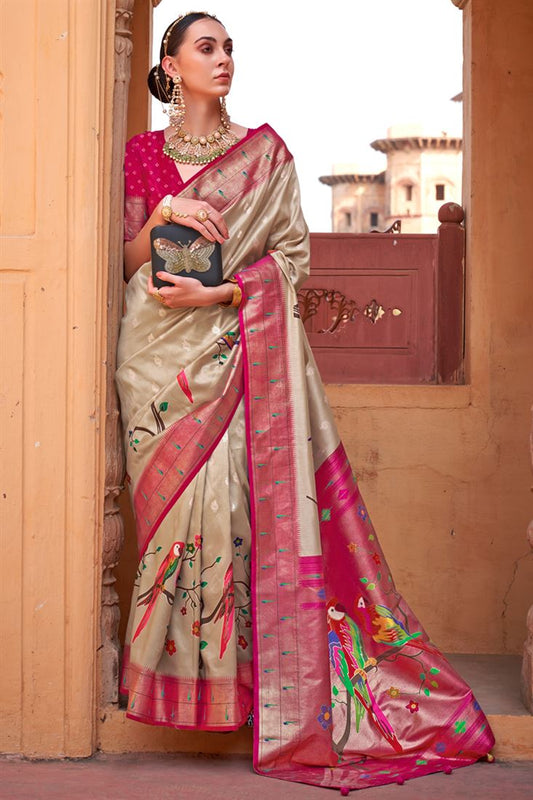 Art Silk Fabric Printed Winsome Saree In Cream Color