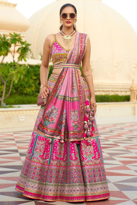 Rani Color Silk Lehenga with Shimmering Sequin Work