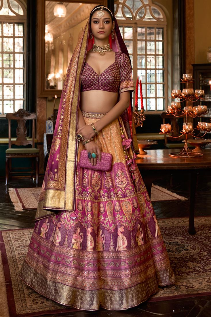 Perfect for Weddings Silk Lehenga In Purple Color