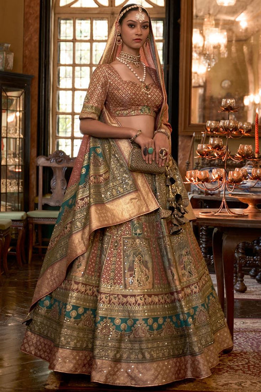 Teal Color Luxurious Silk Lehenga For Wedding Celebrations