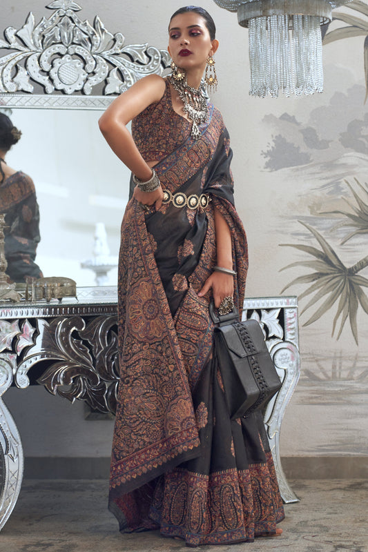 Black Color Function Wear Trendy Printed Saree In Art Silk Fabric