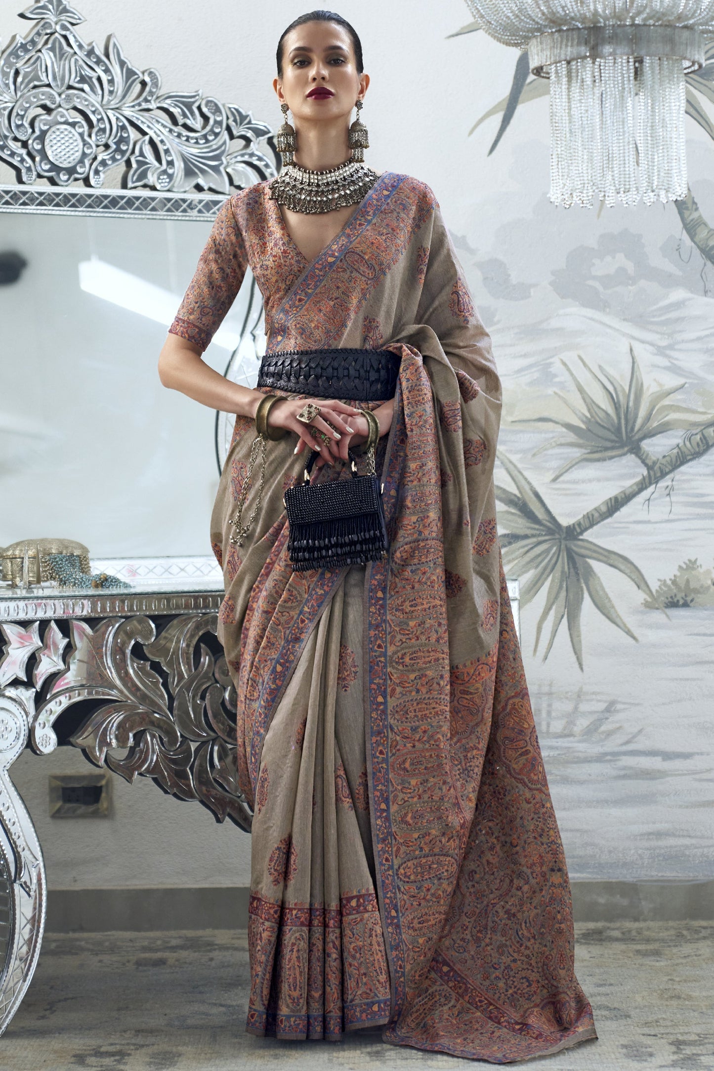 Dark Beige Color Art Silk Fabric Printed Festive Wear Fancy Saree
