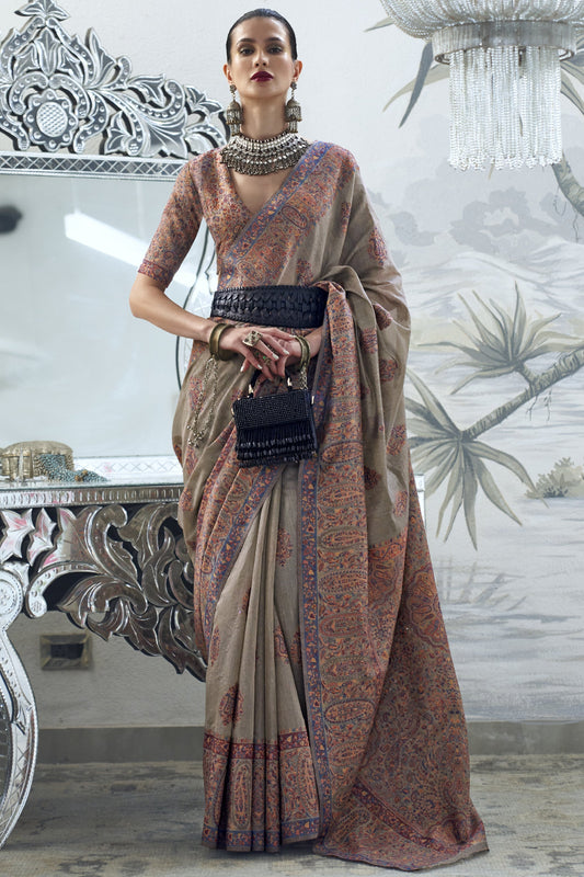 Dark Beige Color Art Silk Fabric Printed Festive Wear Fancy Saree