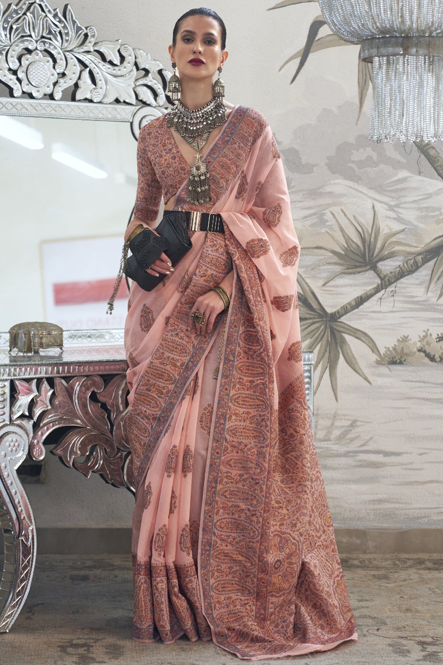 Peach Color Art Silk Fabric Fancy Printed Function Wear Saree