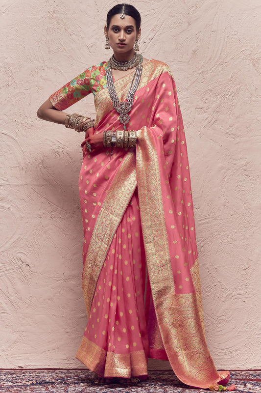 Art Silk Fabric Pink Color Weaving Work Festive Wear Trendy Saree