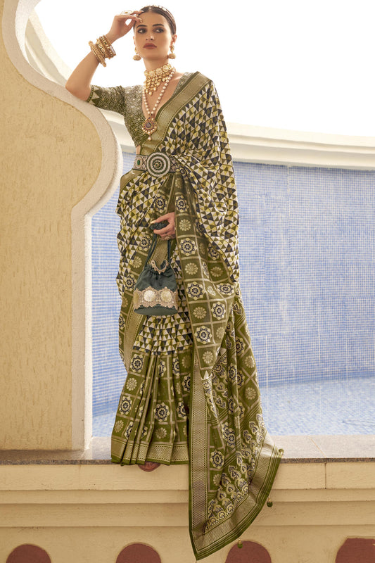 Imperial Green Color Art Silk Printed Saree