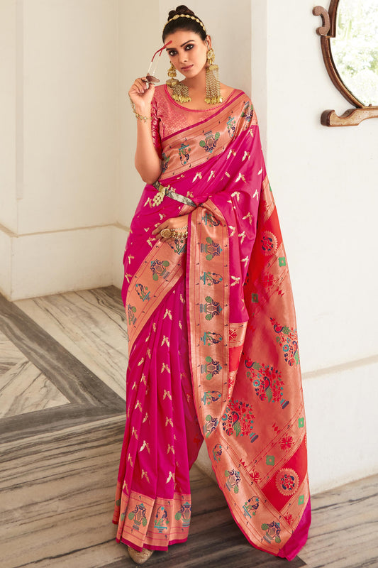 Winsome Weaving Work Magenta Color Art Silk Saree