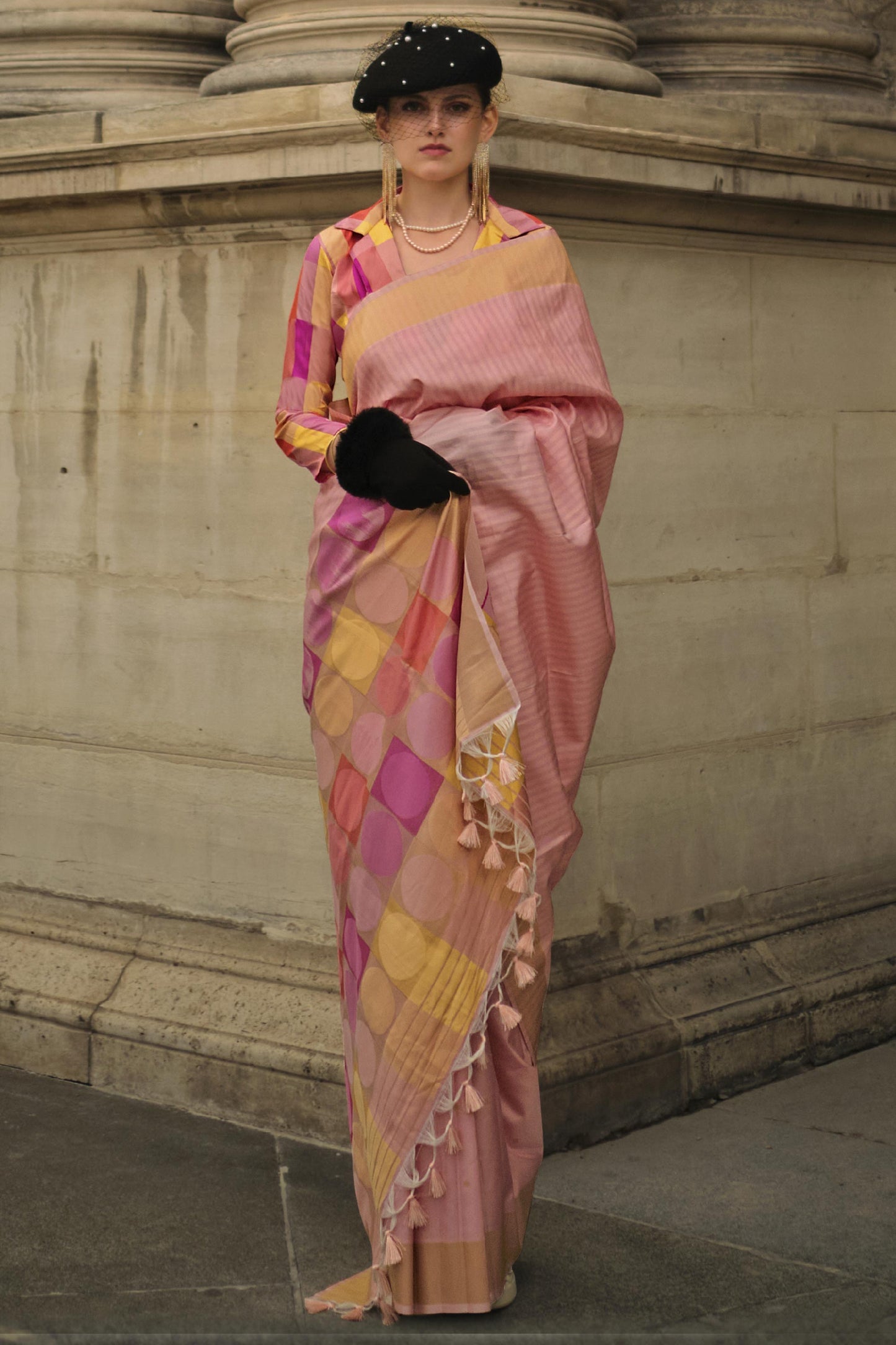 Art Silk Fabric Peach Color Pleasing Weaving Work Saree