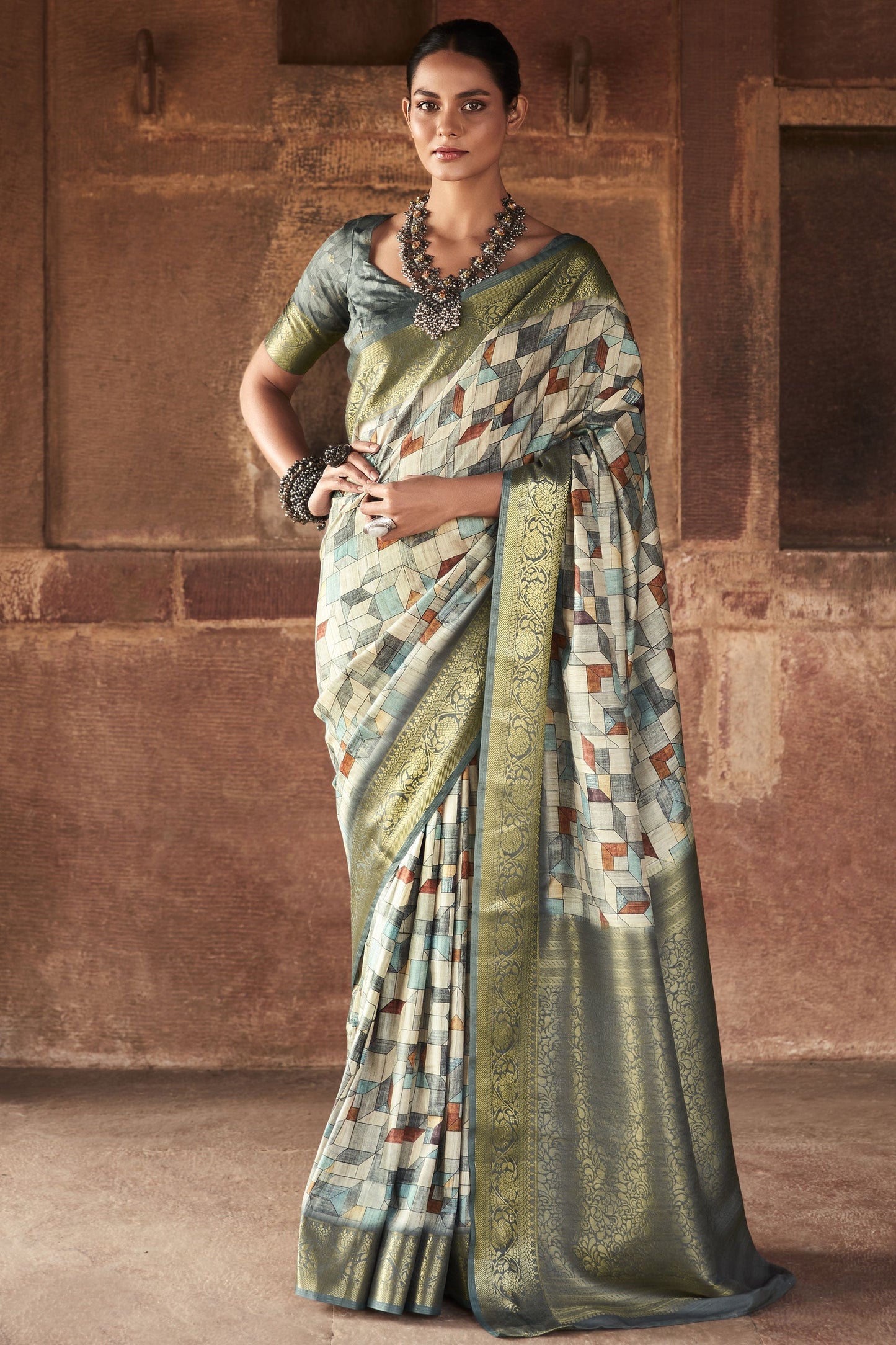 Multi Color Handloom Silk Printed Saree