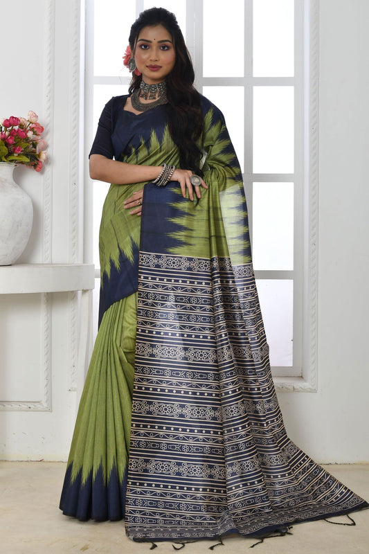 Green Color Art Silk Fabric Printed Casual Saree