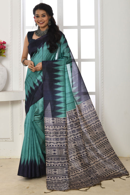 Sea Green Color Daily Wear Printed Saree In Art Silk Fabric