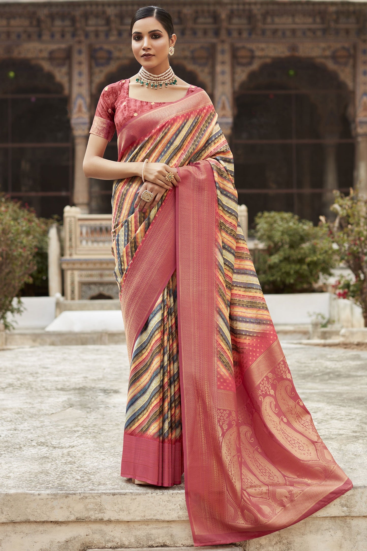 Crepe Silk Multi Color Stylish Saree