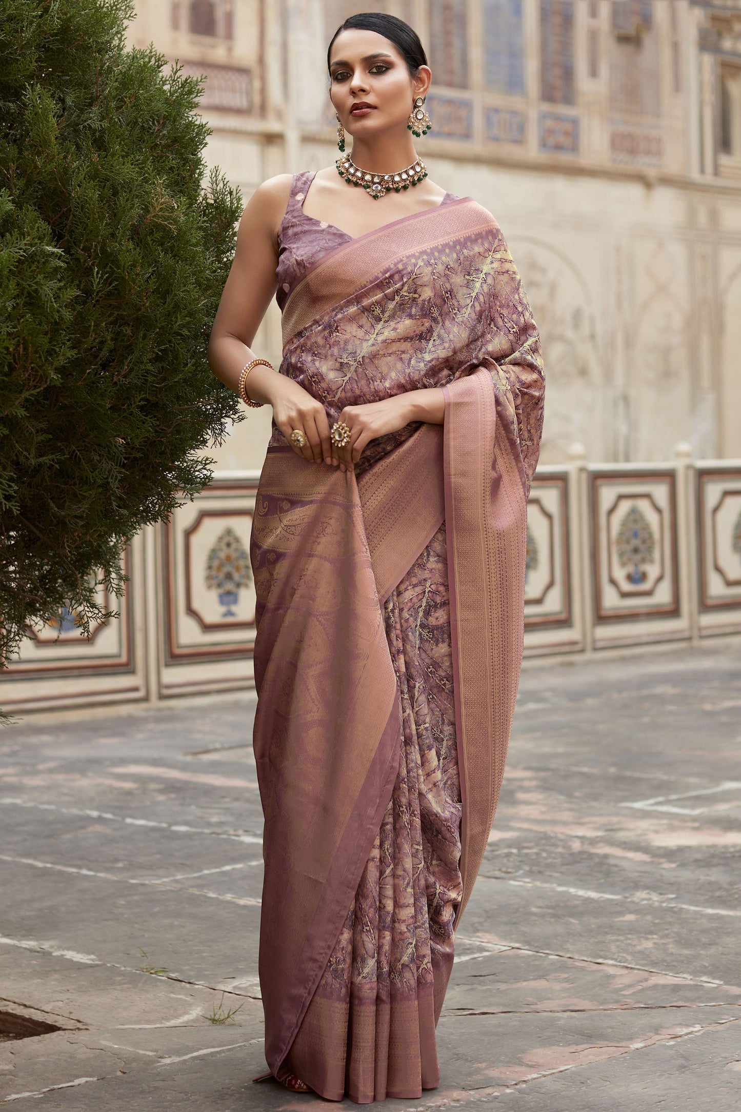 Creative Printed Pink Color Crepe Silk Saree