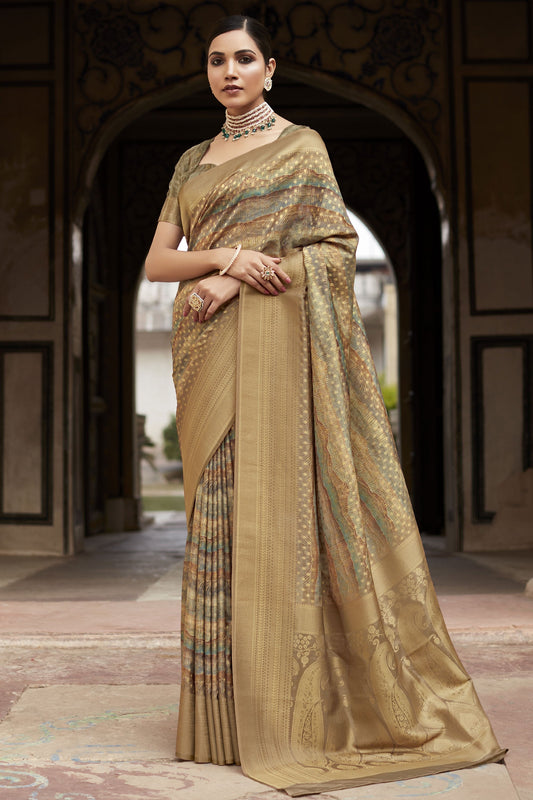 Crepe Silk Printed Beige Color Pretty Saree