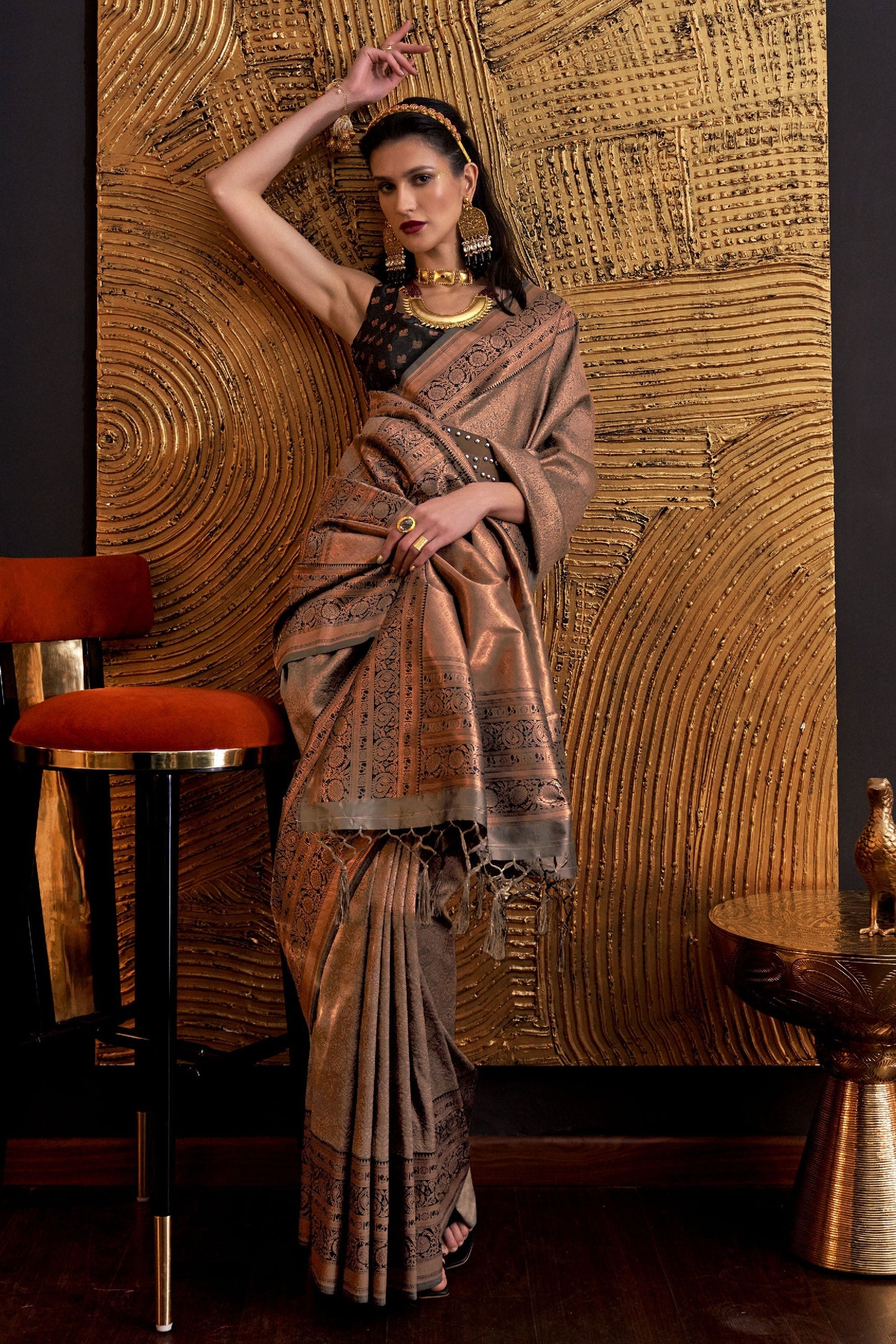 Chikoo Color Art Silk Fashionable Weaving Work Saree