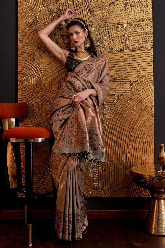 Chikoo Color Art Silk Fashionable Weaving Work Saree