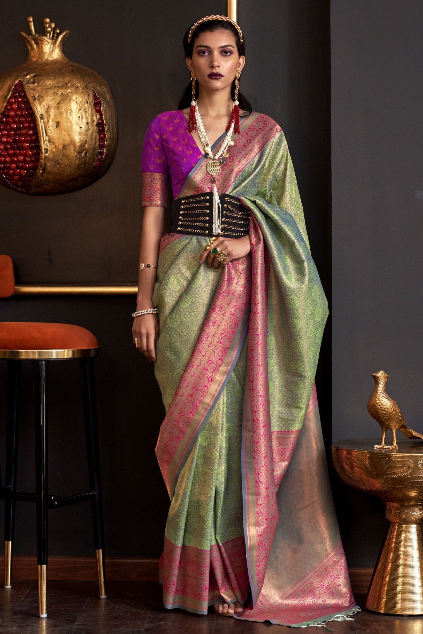 Creative Weaving Work Sea Green Color Art Silk Saree